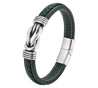 HUIANGLIYG Men'S Braided Genuine Leather Knot Bracelet With Magnetic Clasp Love Infinity Knot Braided Leather Wristband Handmade Jewellery Gift For Men Father Husband Green 21 Cm