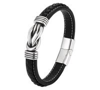 HUIANGLIYG Men'S Braided Genuine Leather Knot Bracelet With Magnetic Clasp Love Infinity Knot Braided Leather Wristband Handmade Jewellery Gift For Men Father Husband Black 18.5 Cm