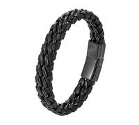 HUIANGLIYG Men'S Braided Genuine Leather Link Chain Bracelet Classic Double Band Black Woven Leather Bangle with Magnetic Clasp Vintage Punk Chain Wristband Gift for Him Accessories Black + Black 23