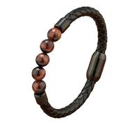 HUIANGLIYG Men'S Braided Leather Bracelet Black Braided Leather Cuff Bangle Wristband With Magnetic Clasp Tiger Eye Natural Stone Beads Bracelets Gift For Men Women Red 23 Cm