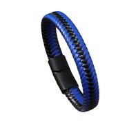 HUIANGLIYG Men'S Braided Leather Bracelet Handmade Woven Wristband with Magnetic Clasp, Thoughtful Gift for Dad From Son & Daughter, Stylish Casual Mens Jewellery for Daily Wear Blue-Black 21Cm