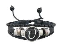 HUIANGLIYG Men'S Braided Leather Bracelet with initials Engraved Adjustable A Z Letter Wristbands Multi Layer Twist Woven Cuff Bangle for Couple Friendship Jewelry Birthday Gift Letter U