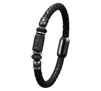 HUIANGLIYG Men'S Braided Leather Bracelet With Magnetic Clasp Natural Agate Beads Wristband Minimalist Handmade Woven Leather Cuff Bracelet Gifts For Men Women Color-K 19 Cm