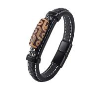 HUIANGLIYG Men'S Braided Leather Bracelet with Nine Eyed Dzi Bead Handmade Twist Weave Leather Wristband Vintage Ethnic Style Tibetan Bangle Amulet Jewelry Gift with Box Brown Dzi with Black Buckle