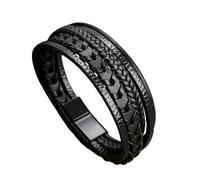 HUIANGLIYG Men'S Braided Multi-Layer Leather Bracelet With Magnetic Clasp Unisex Cuff Wrap Bracelet Vintage Hand-Woven Rope Wristband For Men And Women Black 23 Cm