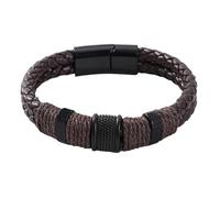 HUIANGLIYG Men'S Brown Leather Rope Bracelet Double Row Braided Handmade Wristband with Accents & Magnetic Clasp Casual Trendy Cuff Bangle Gift for Him Boyfriend Dad Black 23Cm