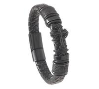 HUIANGLIYG Mens Christian Cross Leather Bracelet Handmade Braided Cuff Bracelet with Magnetic Clasp Religious Faith Bangle Wristband for Men Jewelry Gifts with Box Black 23Cm