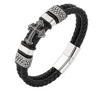 HUIANGLIYG Mens Cross Double Row Leather Bracelet, Religious Braided Cuff Bracelet For Men Black/Red Multi-Layer Braided Leather Wristbands Punk Jewelry Gift Black 19 Cm