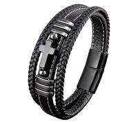 HUIANGLIYG Mens Cuff Cross Bracelets Natural Stone Cross Black Multilayer Braided Wristband With Magnetic Clasp Unisex Wrap Bracelet Religious Punk Jewelry Gifts Black-5 19 Cm