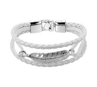 HUIANGLIYG Men'S Double-Layer Braided Genuine Leather Bracelet Creative Feather Charm Wrap Braided Bracelet With Secure Clasp Vintage Handwoven Rope Wristband White 21 Cm