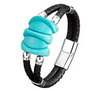 HUIANGLIYG Men'S Double Layer Braided Leather Bracelet Vintage Boho Turquoise/Howlite/Red Agate Stone Wristbands With Magnetic Clasp Jewelry Gift For Him Her Blue-Turquoise-White 21 Cm