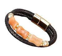 HUIANGLIYG Men'S Double Layers Braided Leather Bracelet With Magnetic Clasp Natural Stone Beads Leather Bracelet Vintage Black Braided Wrap Wristband Jewelry Gift Gold 3 23 Cm
