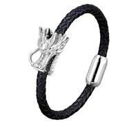 HUIANGLIYG Men'S Dragon Head Braided Leather Wristband Vintage Viking Black Bangle Bracelet With Magnetic Clasp Punk Rock Chinese Dragon Jewelry Gift For Men Boys white 23 Cm