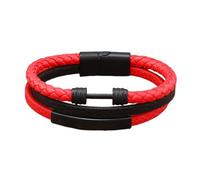 HUIANGLIYG Mens Dumbbell Leather Bracelet Multi Layer Handmade Braided Wristband with Magnetic Clasp Vintage Barbell Cuff Bangle Gift for Boys Him Jewelry Accessories Black and Red Leather Black Bu