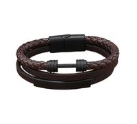 HUIANGLIYG Mens Dumbbell Leather Bracelet Multi Layer Handmade Braided Wristband with Magnetic Clasp Vintage Barbell Cuff Bangle Gift for Boys Him Jewelry Accessories Brown Leather Black Buckle 21C