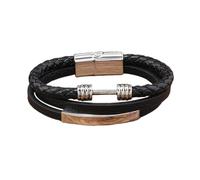 HUIANGLIYG Mens Dumbbell Leather Bracelet Multi Layer Handmade Braided Wristband with Magnetic Clasp Vintage Barbell Cuff Bangle Gift for Boys Him Jewelry Accessories Black Leather White Buckle 20C