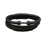 HUIANGLIYG Mens Dumbbell Leather Bracelet Multi Layer Handmade Braided Wristband with Magnetic Clasp Vintage Barbell Cuff Bangle Gift for Boys Him Jewelry Accessories Black Leather Black Buckle 21C