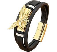 HUIANGLIYG Mens Eagle Braided Leather Bracelet Viking Flying Eagle Multi-Layer Black Wristband Nordic Pirate Animal Leather Cord Cuff Bangle Amulet Jewelry Gold 21 Cm
