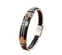 HUIANGLIYG Men'S Faith Bracelet Cross Leather Bracelet for Men Handmade Braided Cuff Bangle with Magnetic Clasp Stylish Christian Wristband Religious Jewellery Gift for Him Black 23Cm