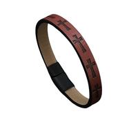 HUIANGLIYG Men'S Faith Bracelet Cross Leather Bracelet for Men Printed Cross Leather Wristband Handmade Braided Cuff Bangle with Magnetic Clasp Unique Religious Gift for Him Burgundy 22Cm