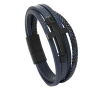 HUIANGLIYG Men'S Faith Bracelet Multi Strand Leather Braided Wristband for Men Leather Cross Bracelet Casual Daily Wear Cuff Bangle Retro Christian Religious Jewellery Navy Blue 22Cm