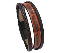 HUIANGLIYG Mens Feather Embossed Leather Bracelet Multi-Strand Handmade Braided Cuff Wristband Vintage Wide Feather Engraved Bangle for Father'S Day Memorial Gifts Orange 21.5Cm