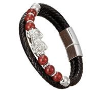HUIANGLIYG Men'S Feng Shui Pi Xiu Bracelet Black Braided Leather Bracelet With Natural Stone Multi-Layer Magnetic Clasp Rope Wristband Lucky Wealth Attracting Jewelry White-G 23 Cm