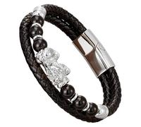 HUIANGLIYG Men'S Feng Shui Pi Xiu Bracelet Black Braided Leather Bracelet With Natural Stone Multi-Layer Magnetic Clasp Rope Wristband Lucky Wealth Attracting Jewelry White-B 19 Cm