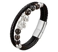HUIANGLIYG Men'S Feng Shui Pi Xiu Bracelet Black Braided Leather Bracelet With Natural Stone Multi-Layer Magnetic Clasp Rope Wristband Lucky Wealth Attracting Jewelry White-C 21 Cm