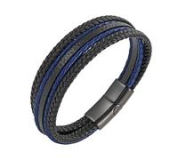 HUIANGLIYG Men'S Genuine Leather Bracelet Multi Strand Woven Leather Wrap Bracelet with Magnetic Clasp Stylish Punk Casual Wristbands Unique Handmade Jewelry Gift for Him Black and Blue 23Cm