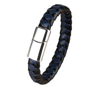 HUIANGLIYG Men'S Genuine Leather Braided Bracelets Simple Handmade Interwoven Wristband With Magnetic Clasp Vintage Punk Wide Cuff Bangle Gift For Husband Son Father White-Blue 21 Cm