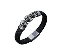 HUIANGLIYG Men'S Gothic Skull Leather Bracelet with Magnetic Clasp Black Braided Leather Wristband Vintage Skull Head Viking Bracelets Unique Gift for Rock Biker Fans Black 22.5Cm