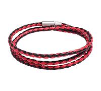 HUIANGLIYG Men'S Handwoven Braided Leather Wrap Bracelet Boho Multilayer Leather Wrap Cuff Bracelet For Women Men Minimalist Stackable Bangle Western Outfit Black+Red 60 Cm
