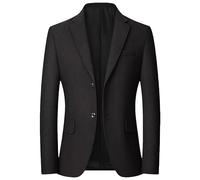 HUIANGLIYG Mens Herringbone Blazer Vintage Tweed Suit Jacket Two Button Notch Lapel Wool Blend Sport Coat Lined Woolen Coat Business Casual Windproof Overcoat with Pockets Black Xs