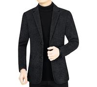 HUIANGLIYG Mens Herringbone Blazer Vintage Tweed Wool Blend Sport Coat Two Button Casual Business Suit Jackets Slim Fit Tuxedo Jackets for Middle Aged Men Black S