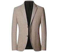 HUIANGLIYG Men's Herringbone Blazers Vintage Tweed Wool Blend Sport Coat Notch Lapel Two Button Suit Jackets Slim Fit Single Breasted Woolen Coat with Pockets Light Brown S