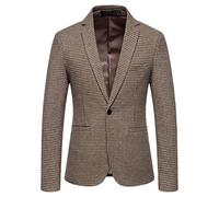 HUIANGLIYG Men's Herringbone Tweed Blazers Wool Blend Sport Coat one Button Notch Lapel Business Suit Jackets with Pocket Slim Fit Vintage Houndstooth Suit Blazer Khaki S