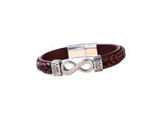 HUIANGLIYG Men'S infinity Knot Genuine Leather Bracelet Handmade Twist Woven Wristband with Magnetic Clasp Classic Number 8 Cuff Bangle Gift for Boys Him Accessories Dark Red 22Cm