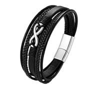 HUIANGLIYG Men'S infinity Leather Bracelet Multi Layer Braided Leather Bangle with Magnetic Clasp infinity Love Symbol Wristband Personalised Men Bracelet Gifts for Dad Husband Son Grandson Silver B