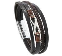 HUIANGLIYG Men'S infinity Love Symbol Wrap Wristband Multi-Layer Braided Genuine Leather Bracelets Number 8 Cuff Bangle for Partner Men Women Friendship Jewelry Birthday Gift Coffee 23.5Cm