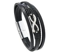 HUIANGLIYG Men'S infinity Love Symbol Wrap Wristband Multi-Layer Braided Genuine Leather Bracelets Number 8 Cuff Bangle for Partner Men Women Friendship Jewelry Birthday Gift Black 21.5Cm