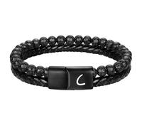 HUIANGLIYG Mens initial Leather Bracelet Adjustable Double Row Braided Natural Lava Rock Beaded Bracelet Personalized Capital Letter A Z Cuff Wristband Jewelry Gift for Husband Dad Son Letter C 21Cm