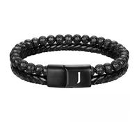 HUIANGLIYG Mens initial Leather Bracelet Adjustable Double Row Braided Natural Lava Rock Beaded Bracelet Personalized Capital Letter A Z Cuff Wristband Jewelry Gift for Husband Dad Son Letter J 19Cm
