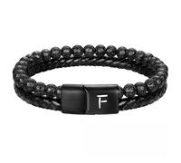 HUIANGLIYG Mens initial Leather Bracelet Adjustable Double Row Braided Natural Lava Rock Beaded Bracelet Personalized Capital Letter A Z Cuff Wristband Jewelry Gift for Husband Dad Son Letter F 19Cm