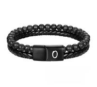 HUIANGLIYG Mens initial Leather Bracelet Adjustable Double Row Braided Natural Lava Rock Beaded Bracelet Personalized Capital Letter A Z Cuff Wristband Jewelry Gift for Husband Dad Son Letter O 23Cm
