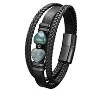 HUIANGLIYG Mens Leather Beads Bracelets Natural Tiger Eye Stone/Black Obsidian Heart Multilayer Braided Leather Cuff Bracelets Protection Jewelry Gifts For Him Her Color-B 19 Cm