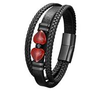 HUIANGLIYG Mens Leather Beads Bracelets Natural Tiger Eye Stone/Black Obsidian Heart Multilayer Braided Leather Cuff Bracelets Protection Jewelry Gifts For Him Her Color-F 19 Cm
