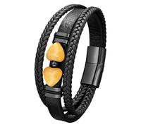 HUIANGLIYG Mens Leather Beads Bracelets Natural Tiger Eye Stone/Black Obsidian Heart Multilayer Braided Leather Cuff Bracelets Protection Jewelry Gifts For Him Her Color-G 19 Cm