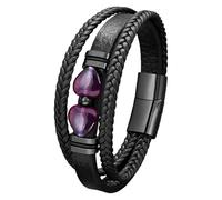 HUIANGLIYG Mens Leather Beads Bracelets Natural Tiger Eye Stone/Black Obsidian Heart Multilayer Braided Leather Cuff Bracelets Protection Jewelry Gifts For Him Her Color-C 23 Cm