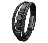 HUIANGLIYG Mens Leather Beads Bracelets Natural Tiger Eye Stone/Black Obsidian Heart Multilayer Braided Leather Cuff Bracelets Protection Jewelry Gifts For Him Her Color-A 19 Cm